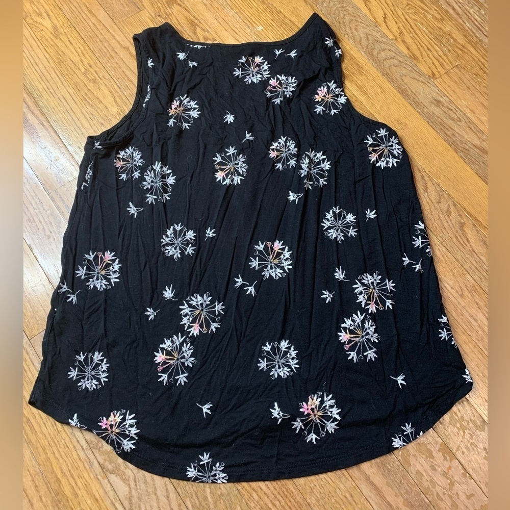 💜 Reitmans Black Sleeveless V-Neck Top Floral Dandelion Print - Large - Picture 4 of 6